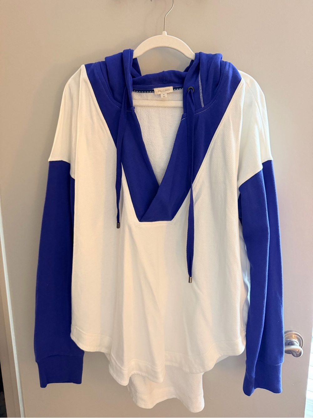 Pilcro White Pullover Hoodie with Royal Blue Accents